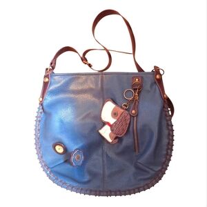 Blue Leather Women's Bag with Puppy Charm